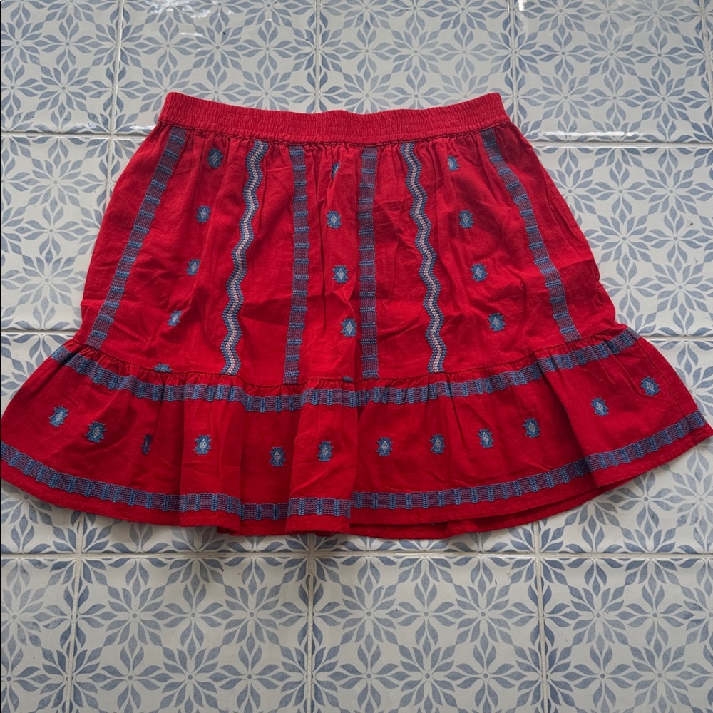 LOFT Casual Red Skirt with Blue & White Detailing